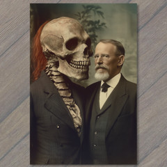 STICKER Formal Men with Skeletal Monster Eerie Strange Weird Horned