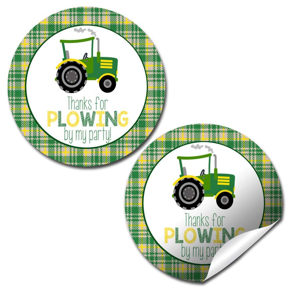 Green and Yellow Tractor Thank You Sticker Labels Thanks for Plowing By, 40 2…