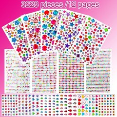 3228pcs Gems Stickers, Self Adhesive Rhinestone Jewel Stickers, Acrylic Gems DIY