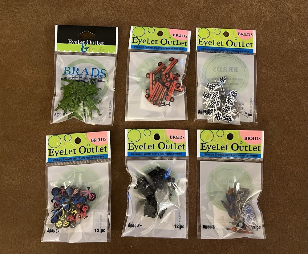 Eyelet Outlet Brads Lot of Kids Boys NEW 6 packs Card Making Scrapbooking Toys