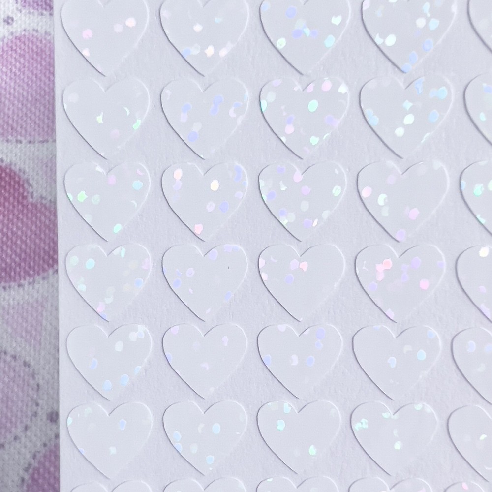 White Heart Stickers! – Very Subtle Holographic Sparkle – 0.25 to 4 inch