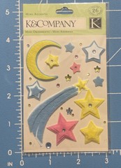 K&COMPANY 3D STICKERS MINI ACCENTS FELT Moon & Stars GEMSTONES 26 PCS