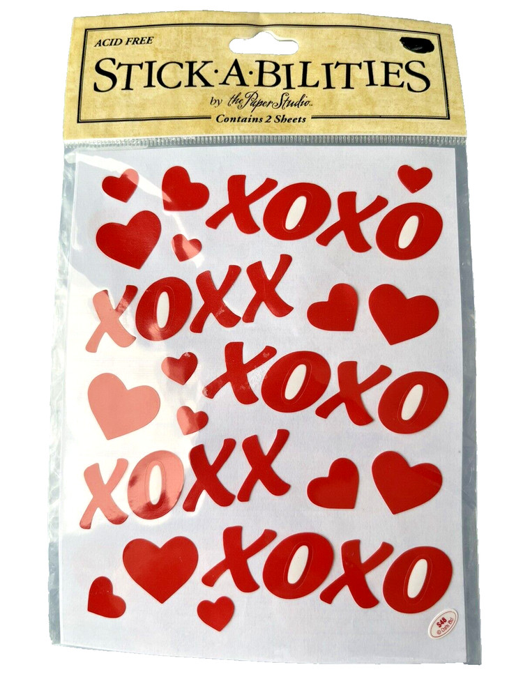 Valentine’s Love Hearts Hugs Kisses Stickers 2 Sheets / The Paper Studio