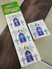 Vintage Lot SANDYLION / STICKO Religious Stickers: Stained Glass, Doves, Crosses