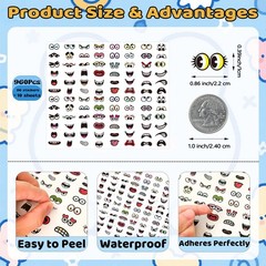 SerpizePaty 960Pcs Colorful Face Stickers, 48 Designs Black Green Red Pink