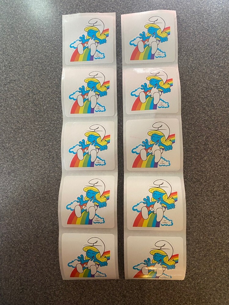 Smurf Smurfette Rainbow Gift Stickers Lot of 10 Vintage 1983