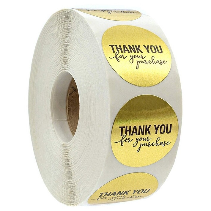 Roll of 500 1″ Thank You for Your Purchase Stickers Gold Round Sealing Labels