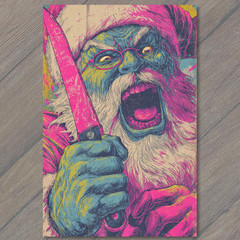 STICKER Psycho Santa Neon Colors Crazy Eyes Knife Retro Horror Christmas