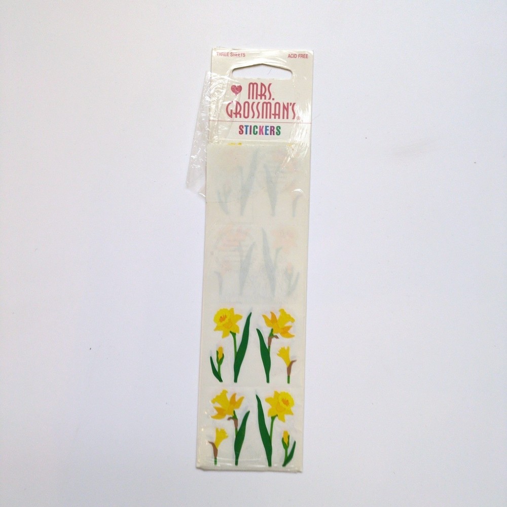 Vtg 90s Y2K Mrs. Grossman’s Yellow Daffodil Sticker Strip Floral 6 Squares