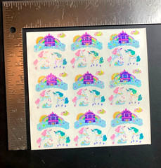 9 mod UNICORN SANDYLION PRINCESS vintage UNCUT sticker PRISM prismatic glitter
