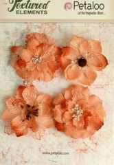 Burlap Flowers 4 x APRICOT Approx 55-60mm across & varied centres Petaloo BUR C
