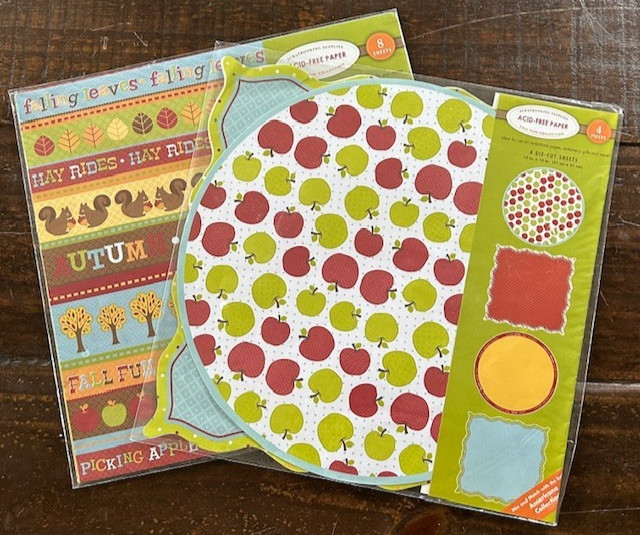 Scrapbooking paper & die-cut sheets fall fun packs 12″x 12″ apples 12 pages lot