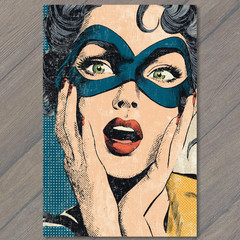 STICKER Retro Comic Blue Mask Woman Red Lips Pop Bold Graphic Look