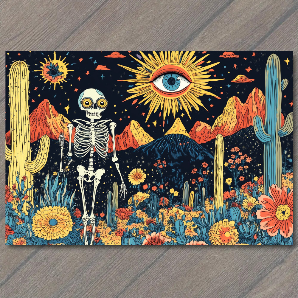 STICKER Strange Skeleton Cactus Planet Sky Weird Desert Sunset Horizon