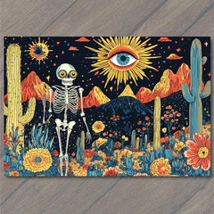 STICKER Strange Skeleton Cactus Planet Sky Weird Desert Sunset Horizon
