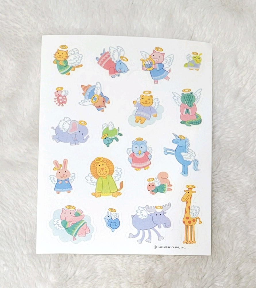 RARE Vintage Hallmark Animal Angel Sticker Sheet Cute Stickers 😍