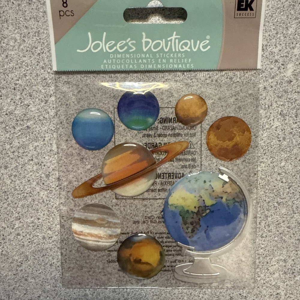 Jolee’s Boutique EK Success Dimensional Stickers “The Globe & Planets“ NIP 8pcs