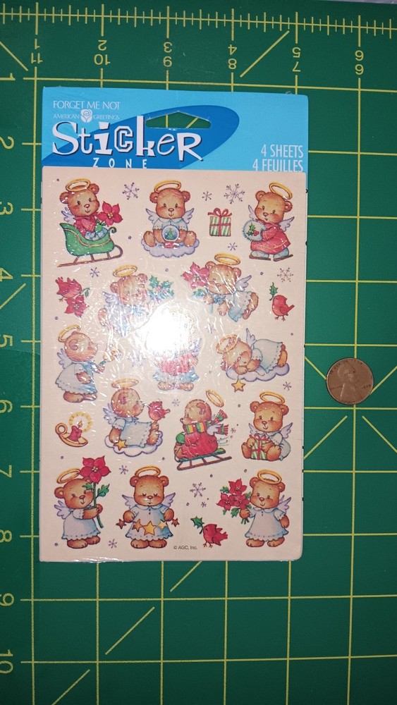 American Greetings Sticker Zone Sheets Forget Me Not Bear Angel Stickers Vintage