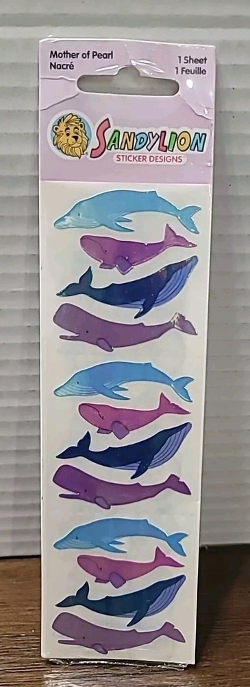 SandyLion Mother Of Pearl Whales Sealed Vintage Stickers HTF Scrapbook Crafts