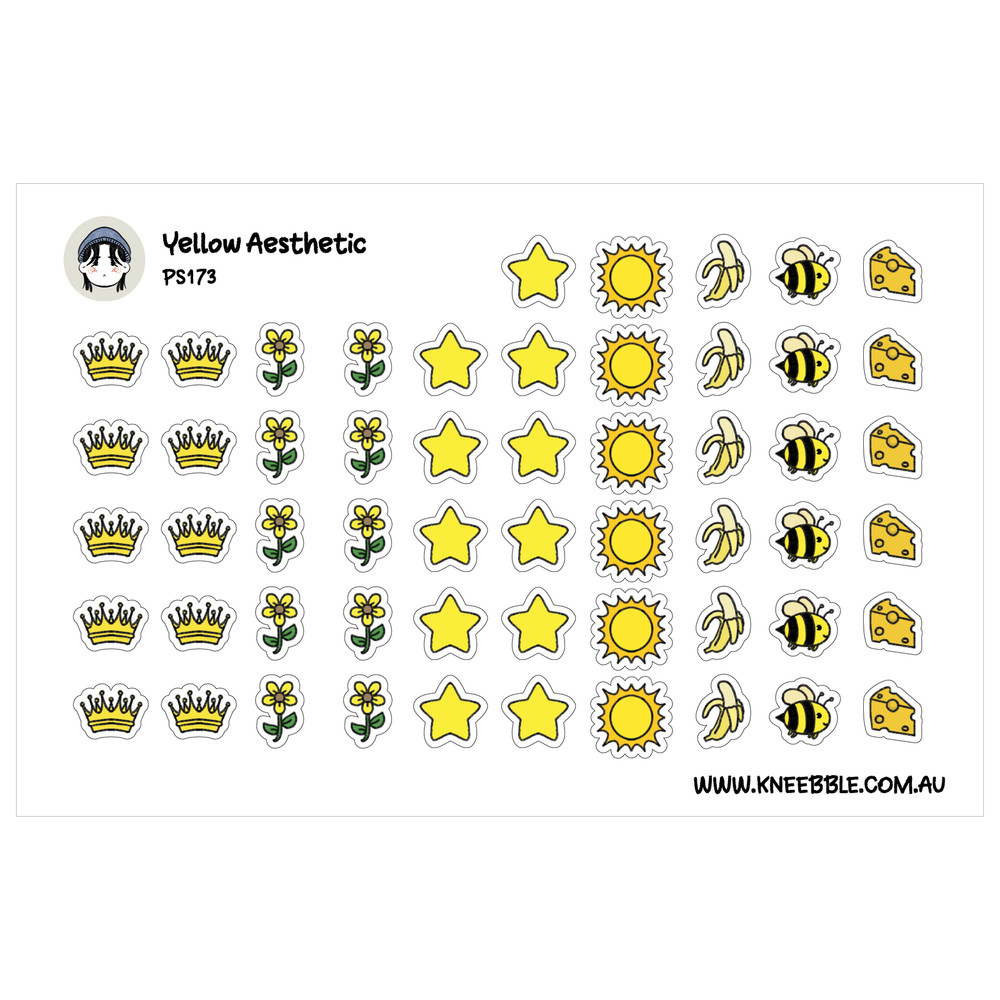 Yellow Planner Stickers – Fun Decorative Designs With Bee, Flower & Crown Icons