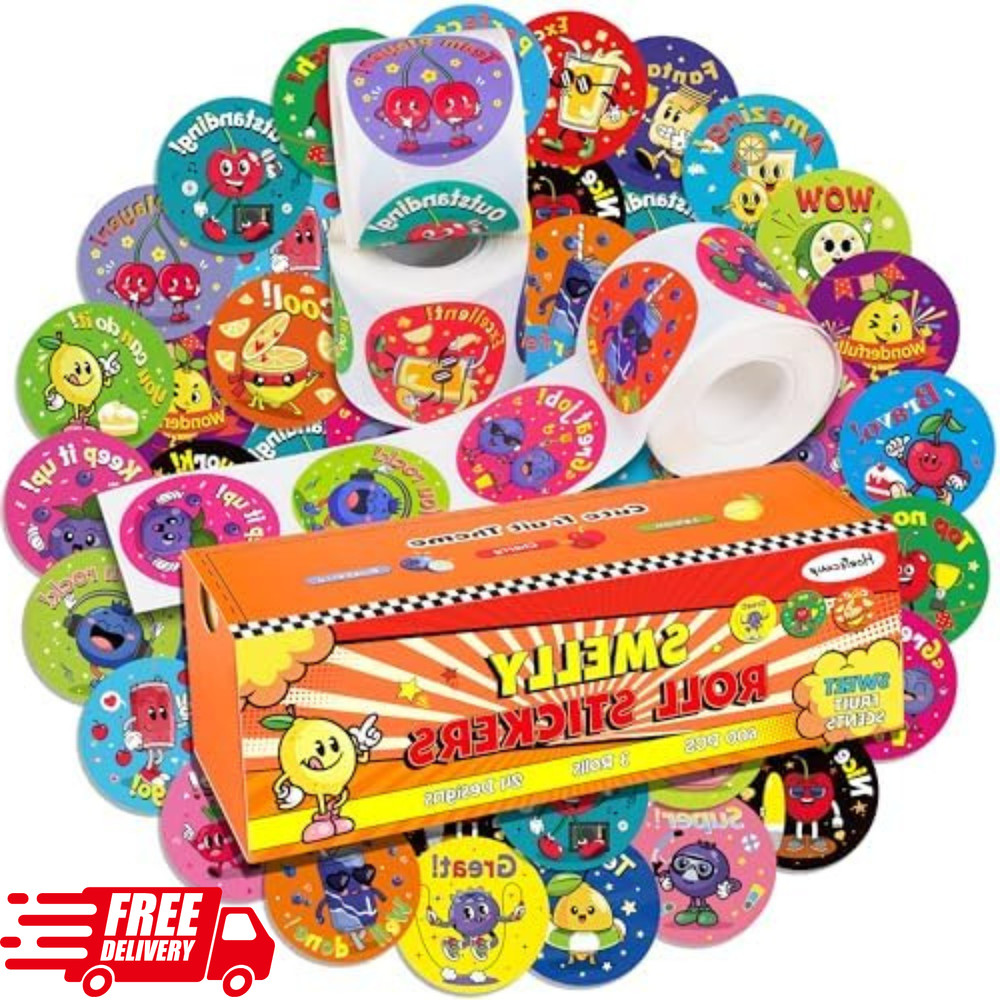 3 Rolls Scratch and Sniff Scented Stickers for Kids, 600 Pcs Motivational Reward