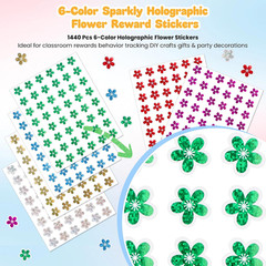 1440Pcs 6 Colors Holographic Glitter Flowers Stickers 0.6″, Sparkly Stickers …