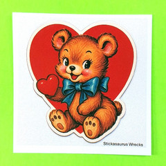 Teddy Bear & Hearts Mini Sticker Sheet Vintage Kitsch Style