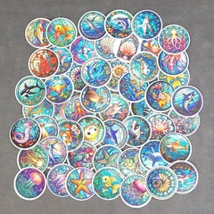 Round Stained Glass Ocean Animals Stickers – Set of 10 Stickers Great for Crafts