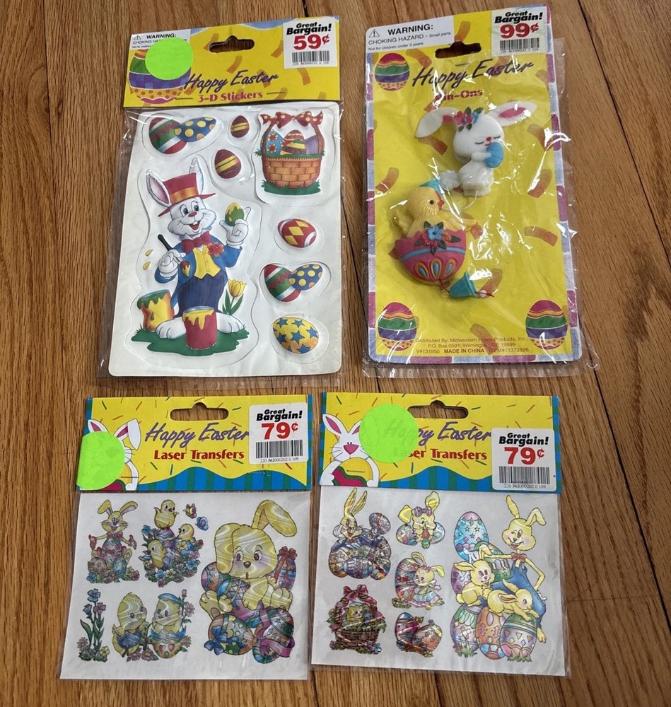 Vintage Holographic Shiny Foil Laser Easter Stickers 3D Pins 80s NEW Lot