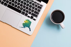 Alaska Vinyl Sticker – Gold Foil Wildlife Decal with Bear, Eagle & Forest Scene