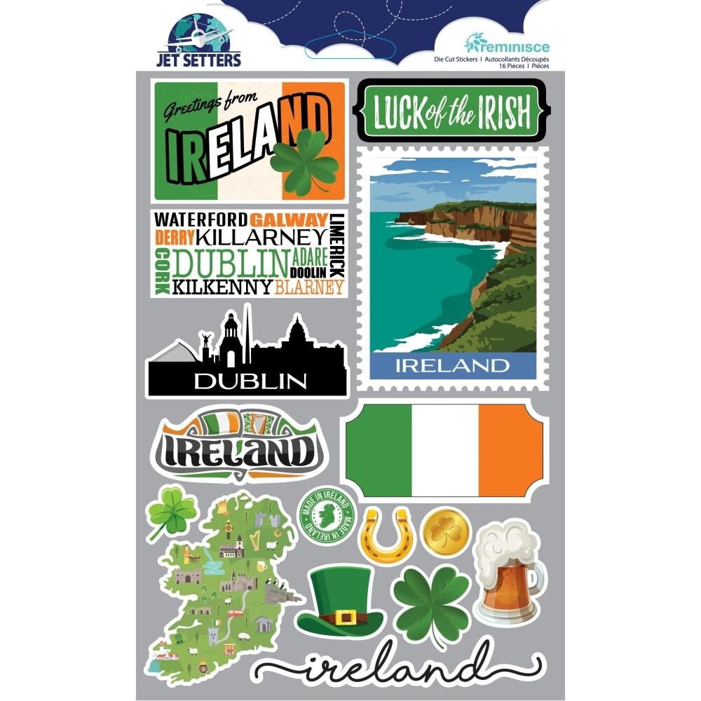 Crafts Stickers 3D Ireland Dublin Luck of Irish Beer Clover Map Flag Stamp Gold