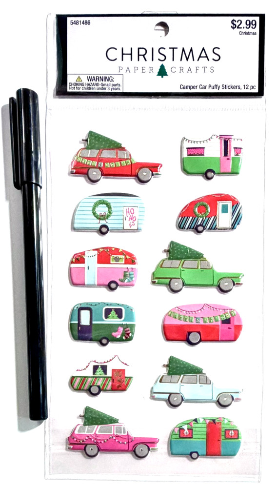 Puffy Christmas cars Stickers Scrapbooking Card Journal Planner Paper Studio