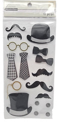 New Sealed 17pc Dimensional Top Hats Bow Ties Mustaches Monocle Stickers