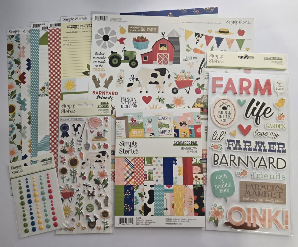Hard To Find Homegrown Farm Scrapbook Paper Stickers Foam Dots Simple Stories