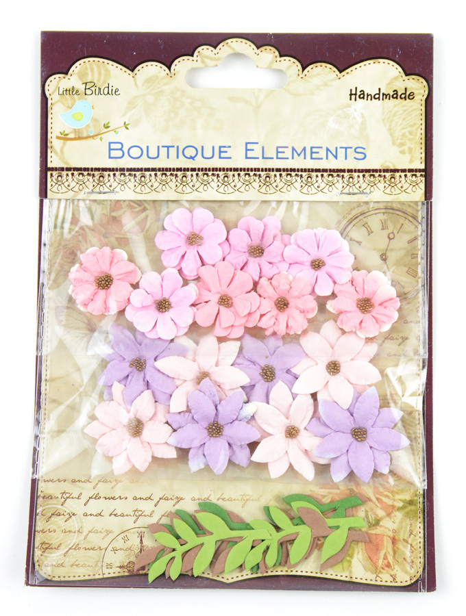 Mixed Media Paper Flowers in Pink and Purple- 16 Miniature Craft Flowers