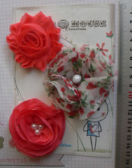TANGERINE Fabric Lace & Organza 3 Flower Pk approx 65-80mm Manor House MHXC