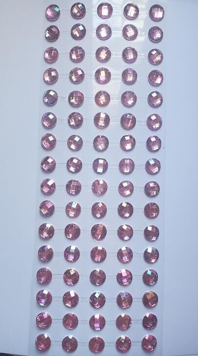 CraftbuddyUS 80 pcs x12mm(16 Stripes) Self Adh Faceted Round Gems,Color-AB PINK