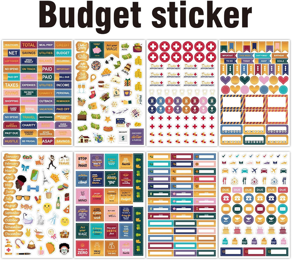 Budget Planner Stickers 8 Sheets 422pcs Finance Tracking Stickers with Gold F…