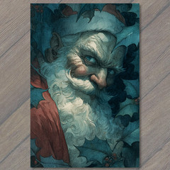 STICKER Santa Claus Holly Leaves Creepy Eyes Christmas Horror Folklore