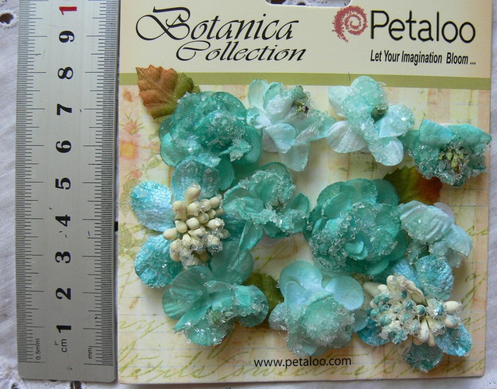 Sugared Minis – TEAL BLUE Blossoms x 11 Fabric Flowers 25-35mm Pet C2b