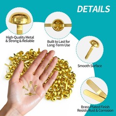300 Mini Brads, 16x8mm Brass-Plated Metal Fasteners for Crafts and Scrapbooking