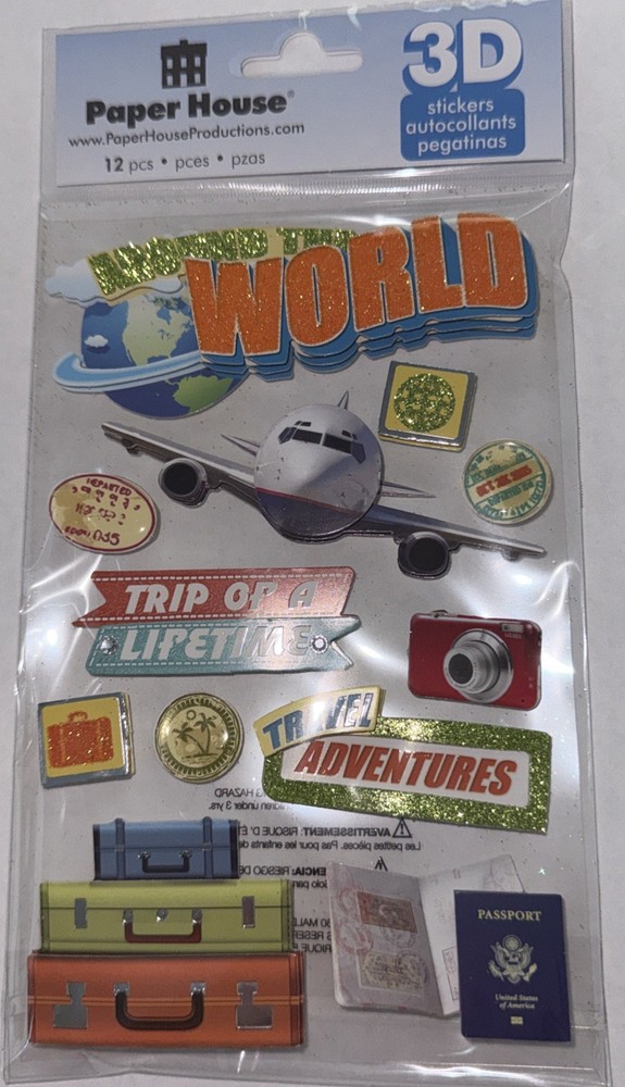 Paper House 3-D~WORLD TRAVEL~raised sticker set~BNIP~Nice! FAST SHIP!!