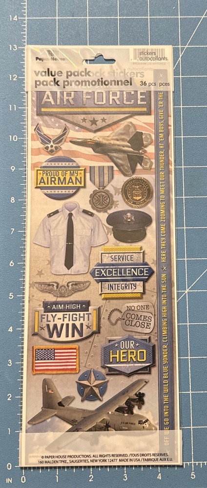 Paper House Sticker Value Pack 36 Pcs Military Army Navy USMC Air Force 2 Sheets