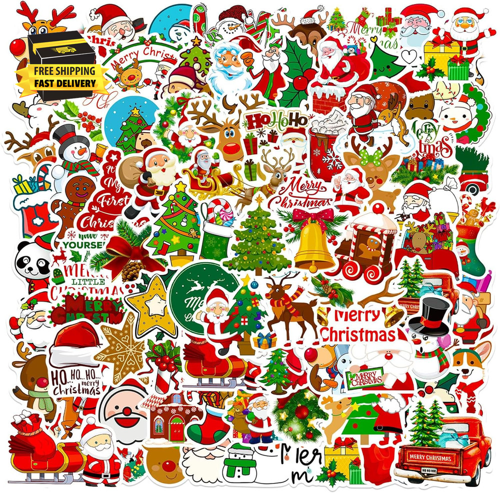 Christmas Theme Stickers, 100Pcs Vinyl Waterproof Merry Christmas Stickers for E