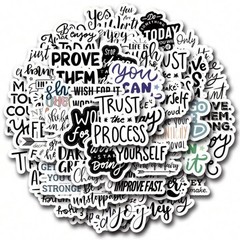 50pc Black & White Inspirational Quote Sticker Pack Scrapbook, Laptop, Journal