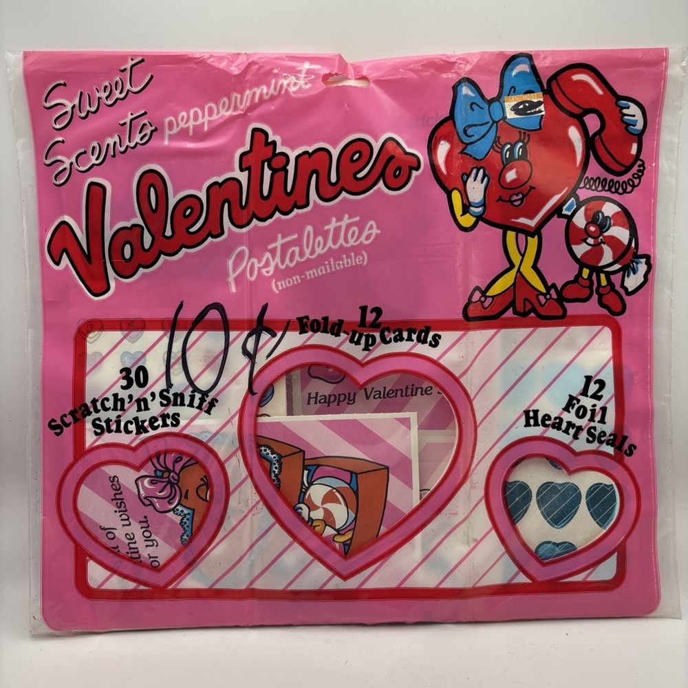 New Sealed Vintage 80’s Scratch ‘n’ Sniff Peppermint Stickers Valentines