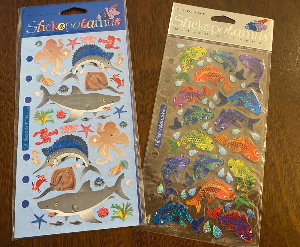 Lot of 2 Pkgs Stickopotamus Binder Stickers Fish & Sea Life NIP