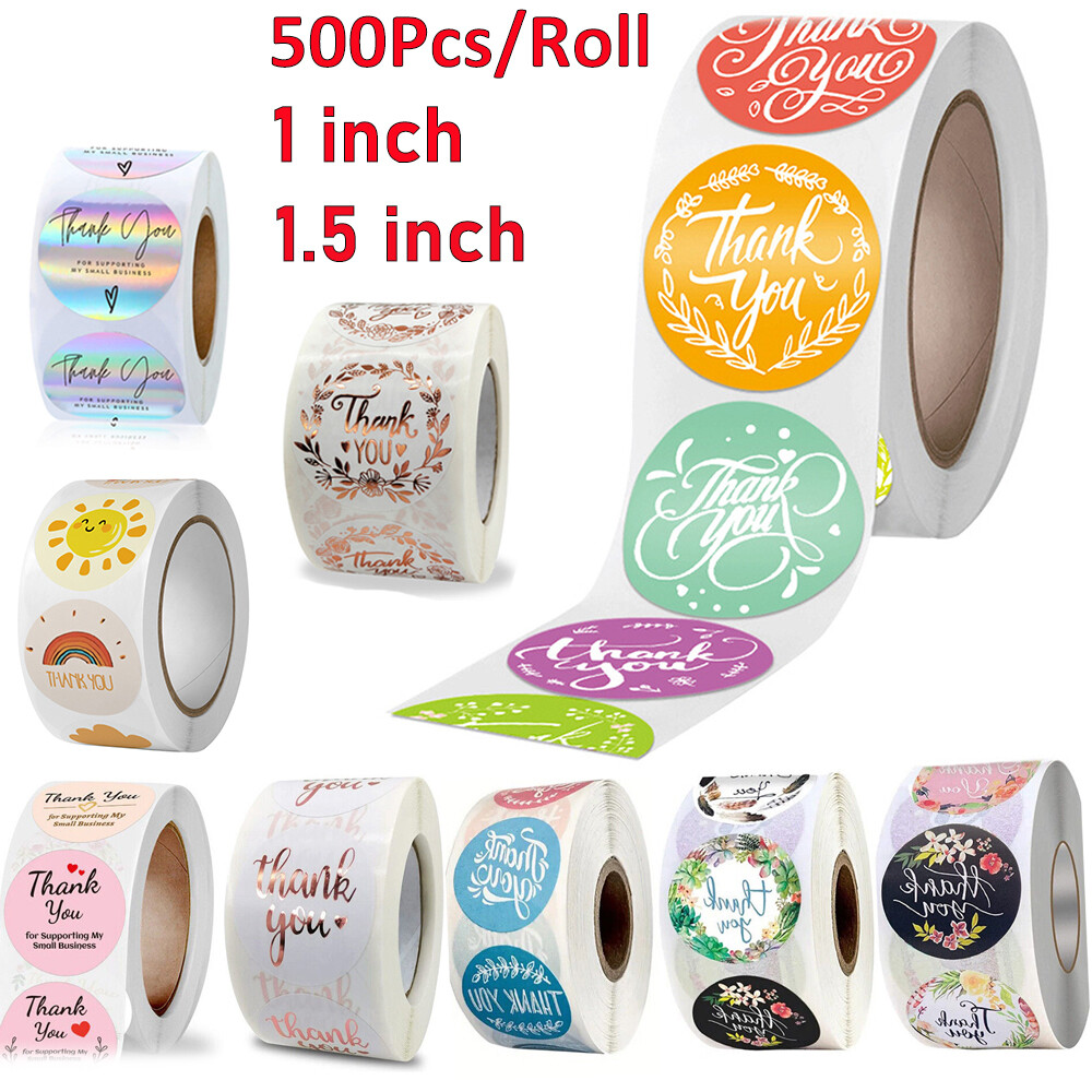1 Roll of 500pcs 1″/1.5″ Assorted Floral Thank You Stickers Round Sealing Labels