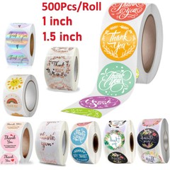 1 Roll of 500pcs 1″/1.5″ Assorted Floral Thank You Stickers Round Sealing Labels