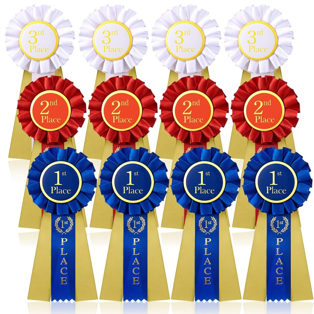 Award Ribbons 1st 2nd 3rd Place Rosette Winner Prize 6.5×3 Inch 12 PCS